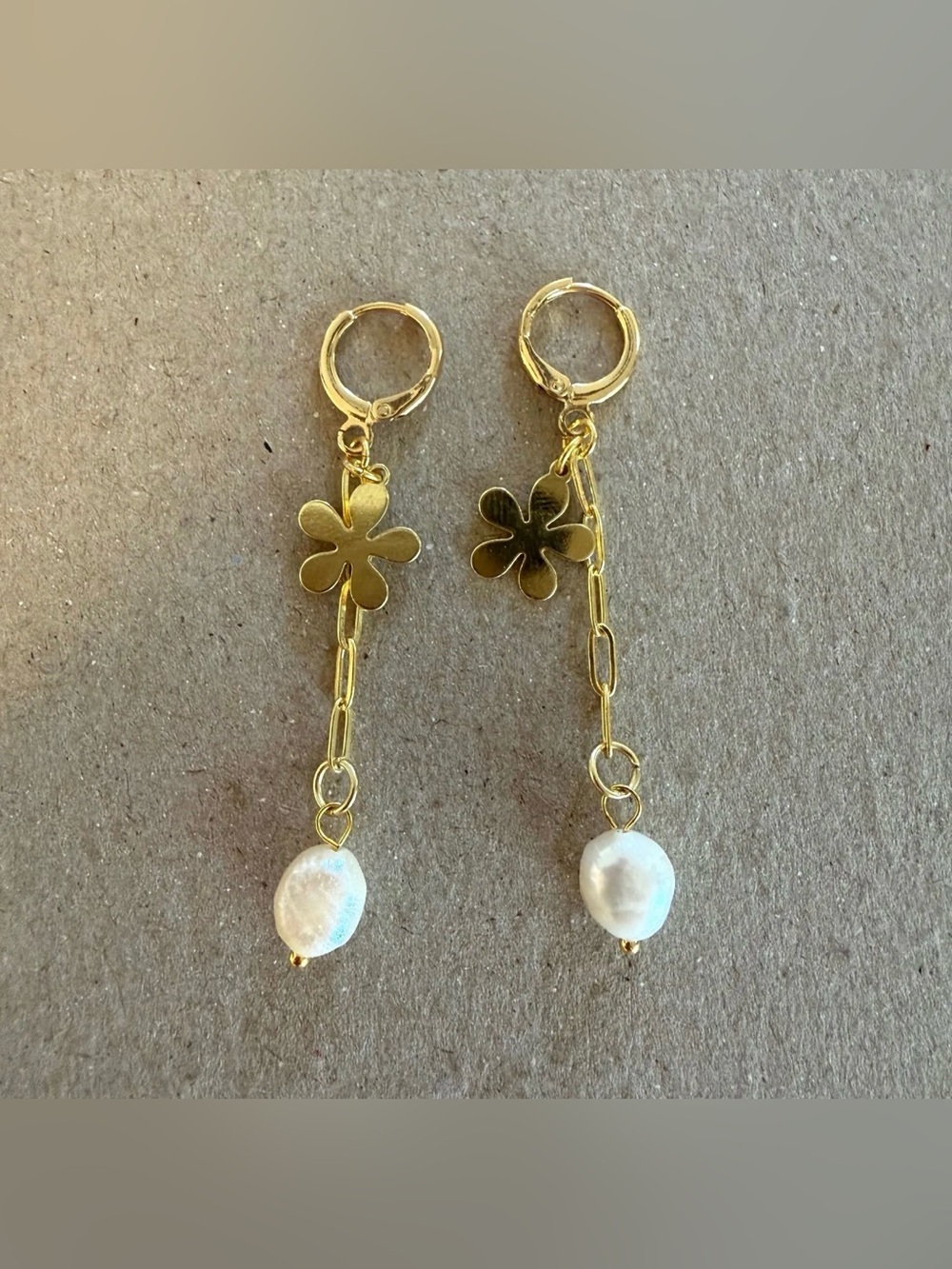 Flower Pearl Huggie Earrings Handmade